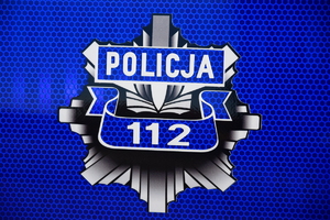 zdjęcie przedstawia logo policji z napisem Policja i numerem alarmowym 112